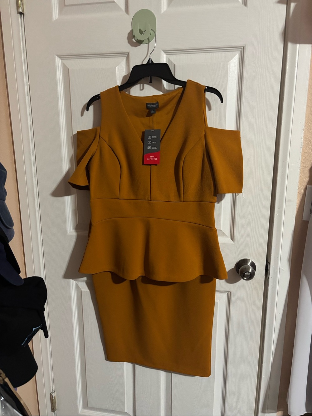 BOLD elements Mustard Cold-Shoulder Peplum Skirt Set